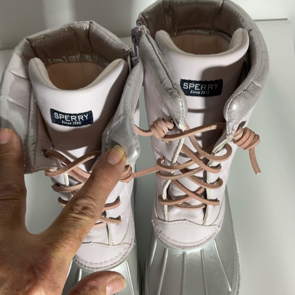 Sperry Kid’s Trailboard Boot Pink Shaft Laces Silver Upper Rubber Sole Zipper 3M - Picture 5 of 14